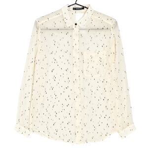 Mango Basics Sheer Button Up Blouse Cream Black Speckled Long Sleeve - XS